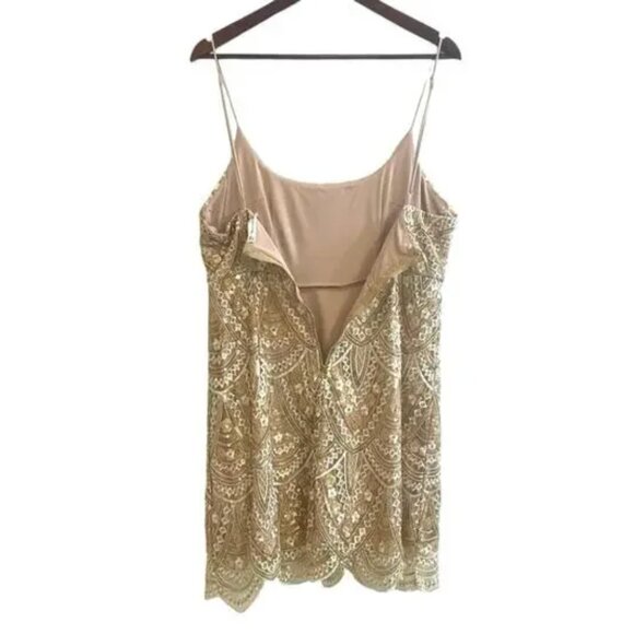 Here Comes The Sun Gold Sequin Mini Dress Boho Babydoll Fairycore Party Glam USA - Picture 16 of 16